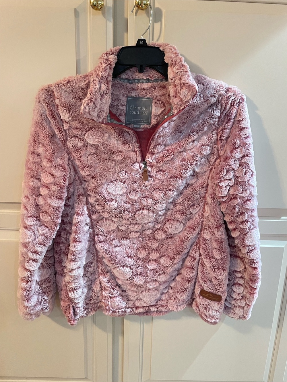 Simply Southern Pink Circle Textured Plush Quarter Zip Sherpa Pullover - Medium